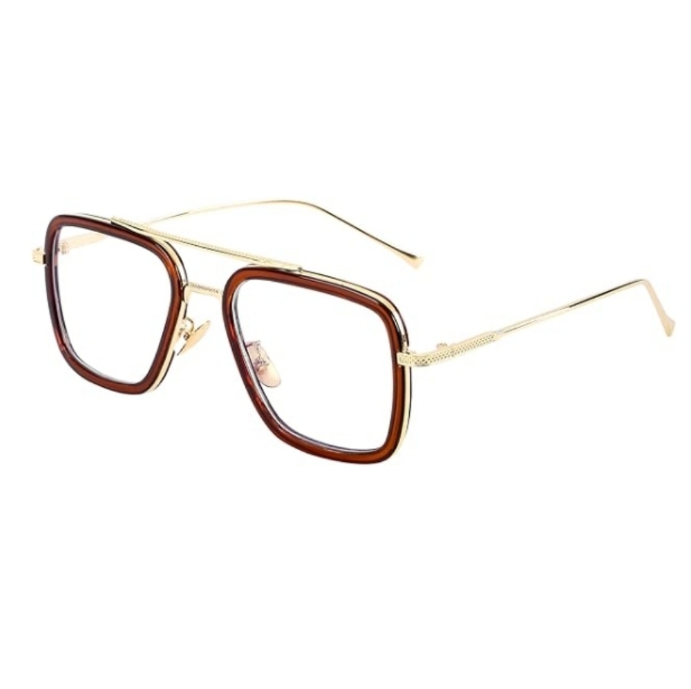 Blue Light Blocking Metal Frame Non-Prescription Eyeglasses Brown